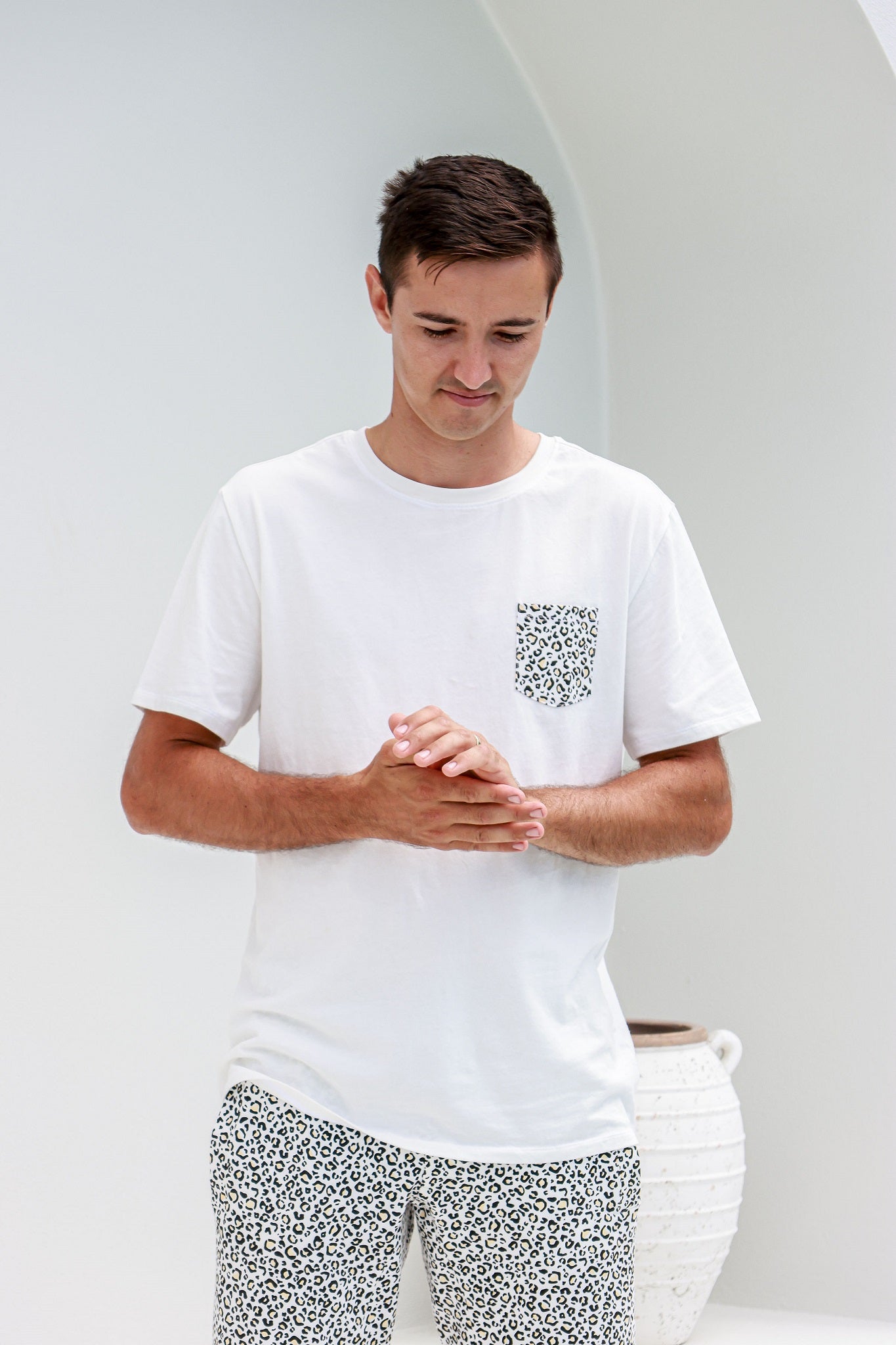 man standing in wilderness print pyjamas set