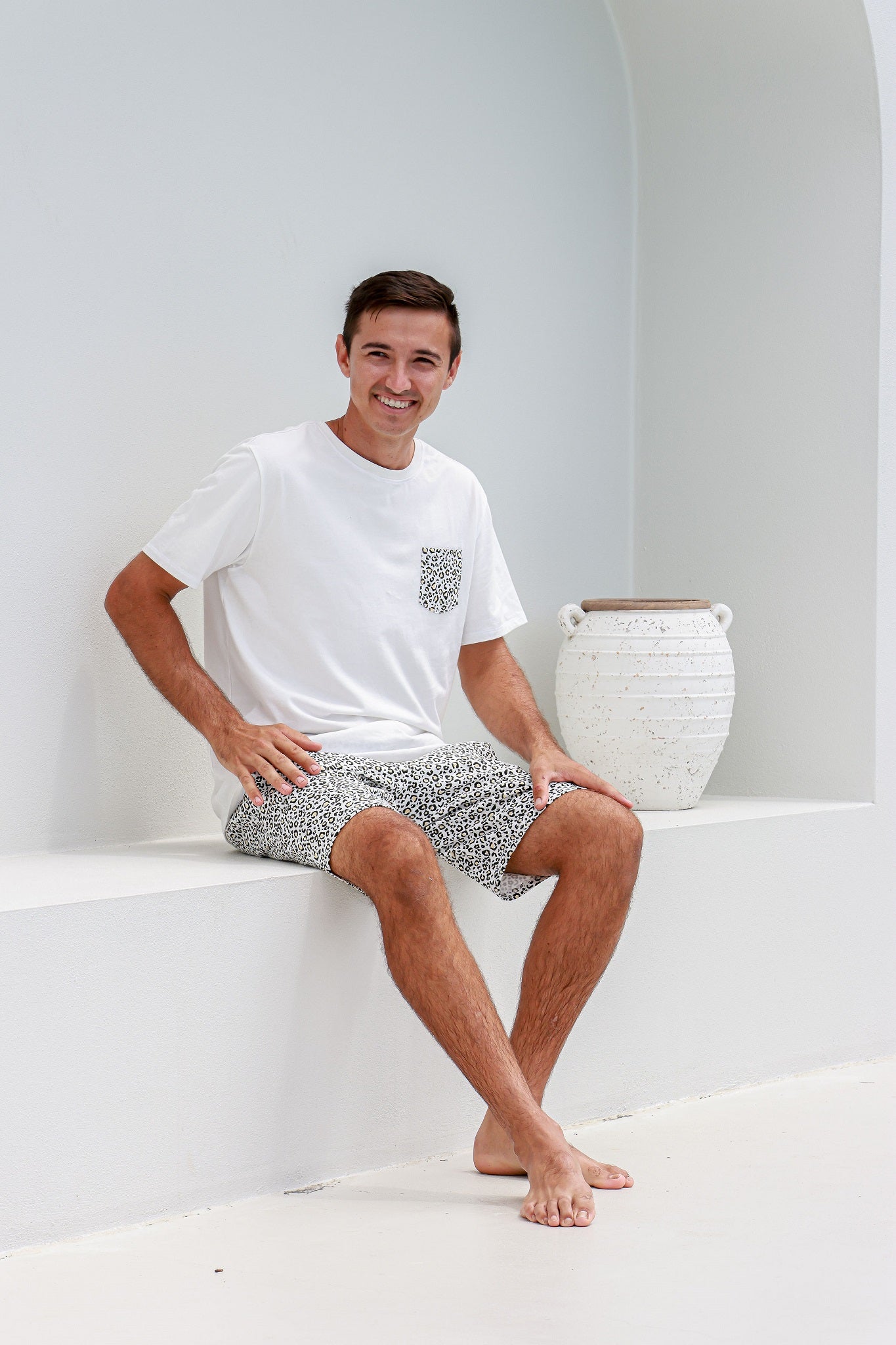 man sitting in wilderness print pyjamas set