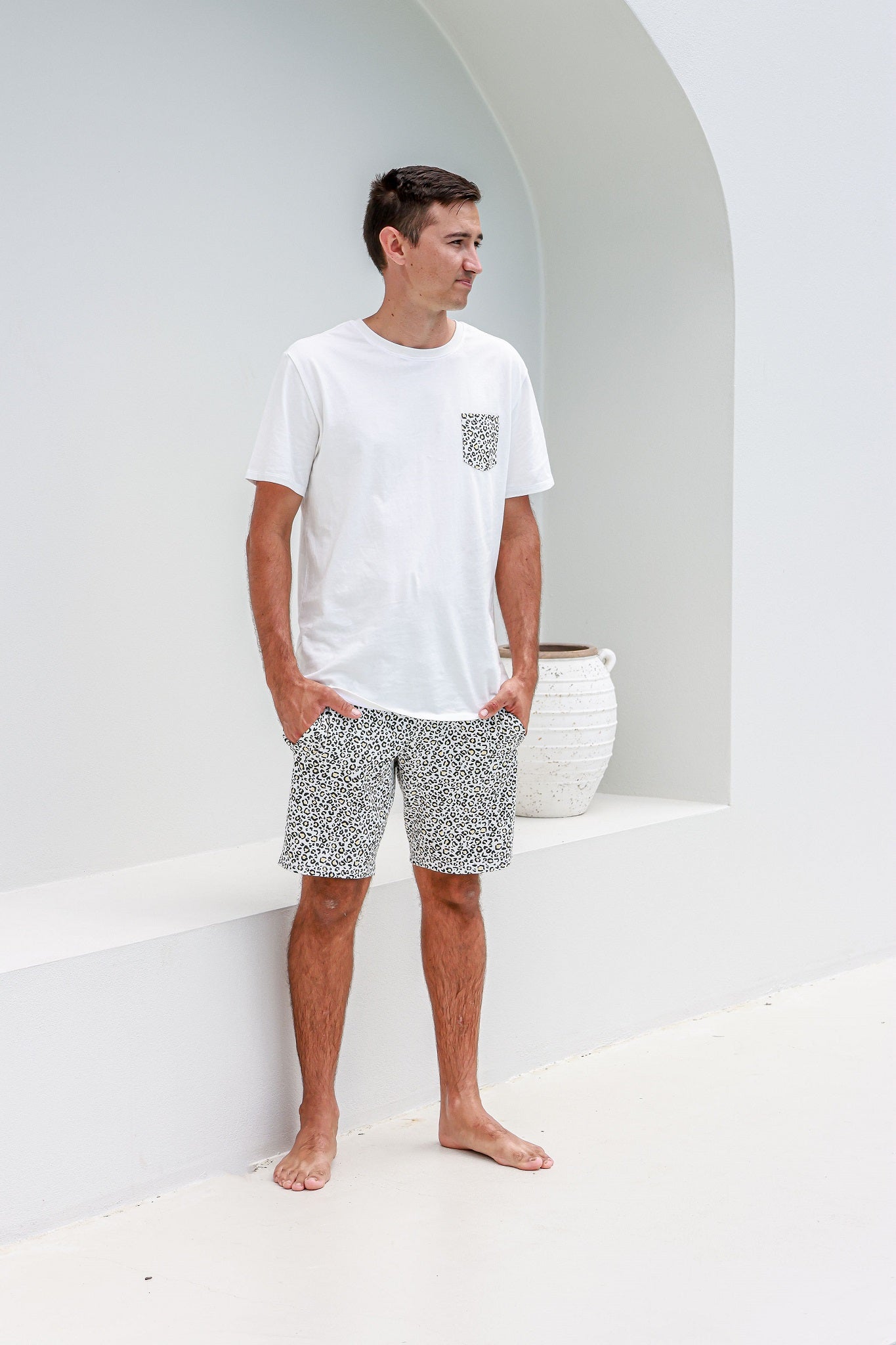 man standing in wilderness print pyjamas set