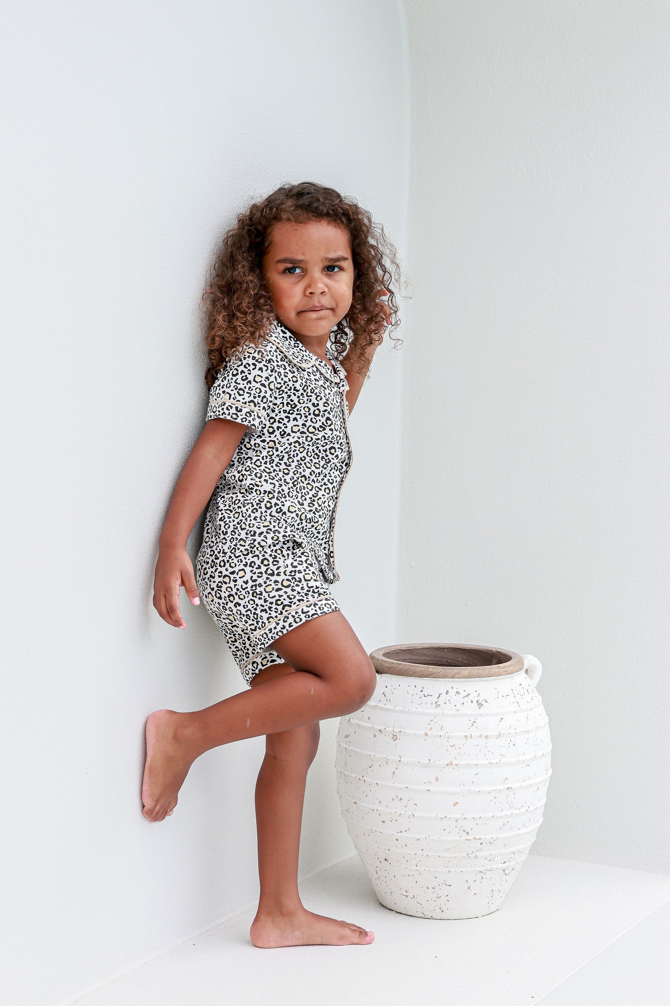 Toddler girl  wearing leopard print pyjama sets pj's pajamas